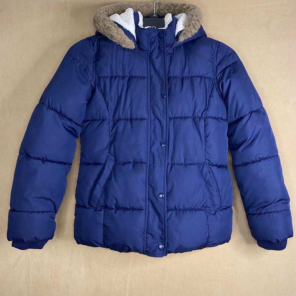 Old Navy Kids Blue Puffer‎ Jacket Hooded Sherpa Lined Winter Coat Size XXL 16